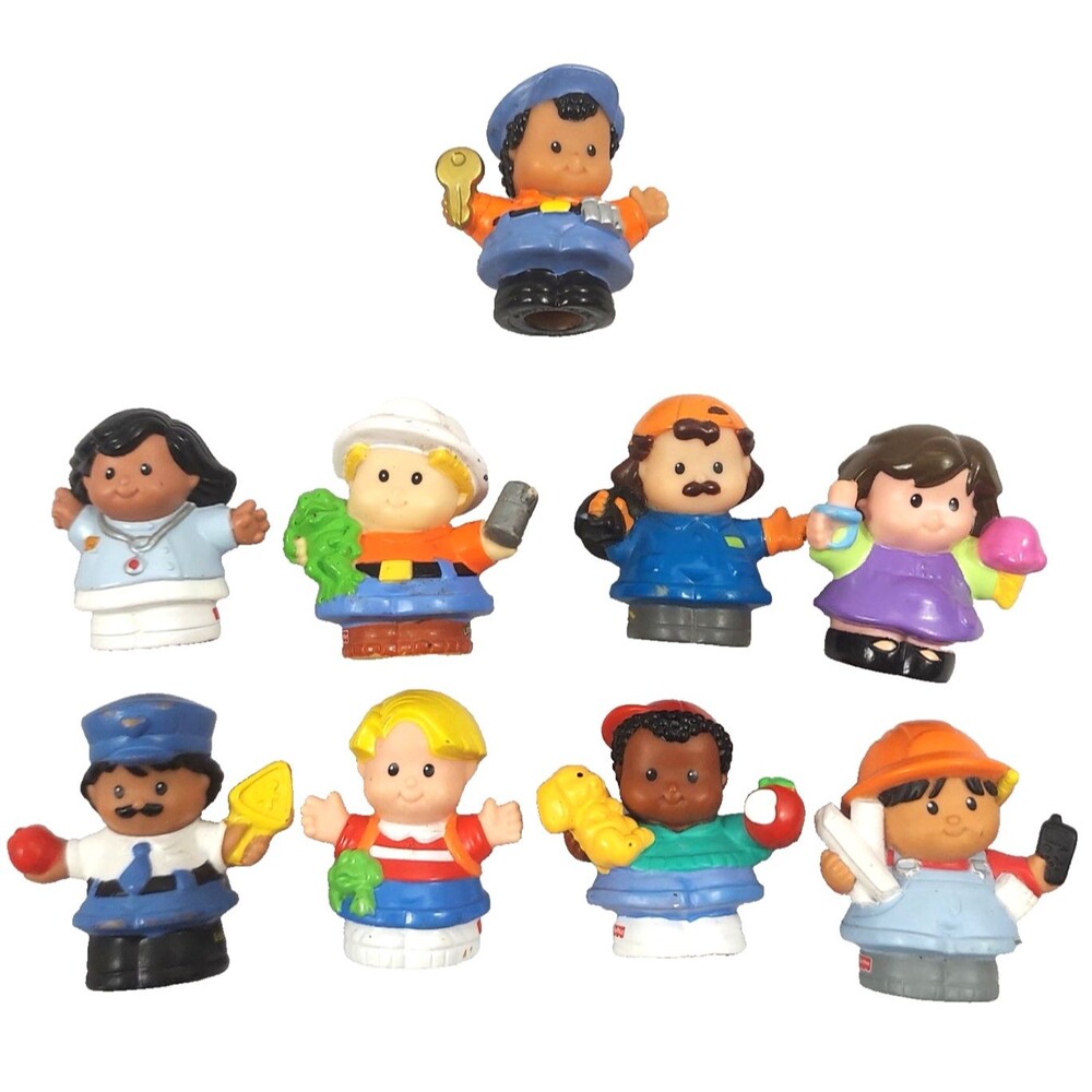 Fisher Price Little People PVC Figures Lot of 9 Kids Bus Driver Mechanic Vintage